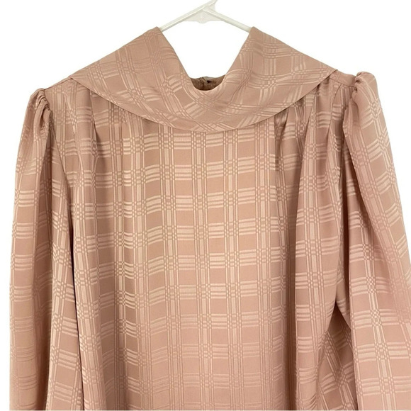 Vintage 70s 80s Blouse Shirt Top Womens Large Geometric Peach Long Sleeve - Picture 4 of 13